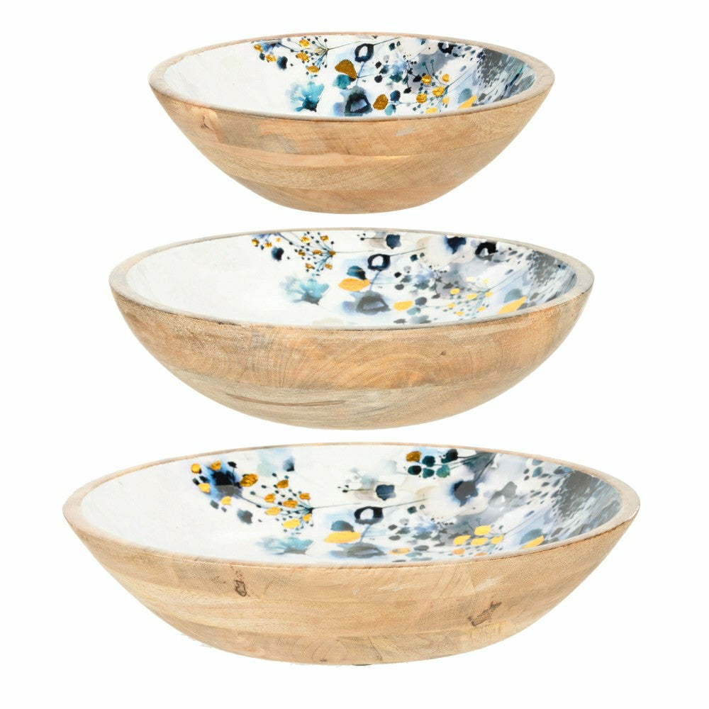Plow & Hearth VivaStyle Gilded Meadow Bowl, Wood Bowl Set, Set of 3