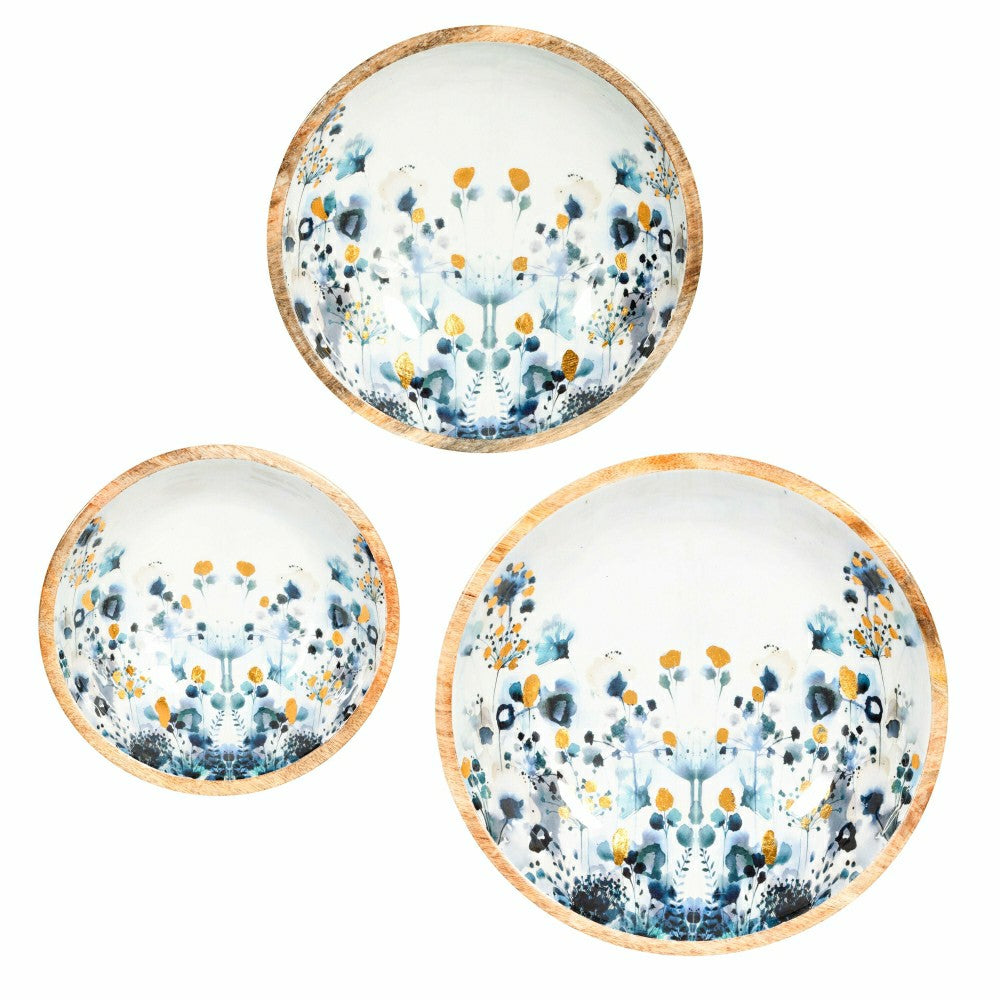 Plow & Hearth VivaStyle Gilded Meadow Bowl, Wood Bowl Set, Set of 3