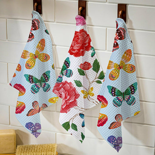 Plow & Hearth Butterfly Toile Quick Dry Dish Cloth, Set of 3, 10" x 10"