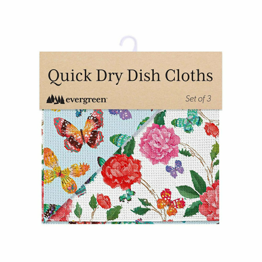 Plow & Hearth Butterfly Toile Quick Dry Dish Cloth, Set of 3, 10" x 10"