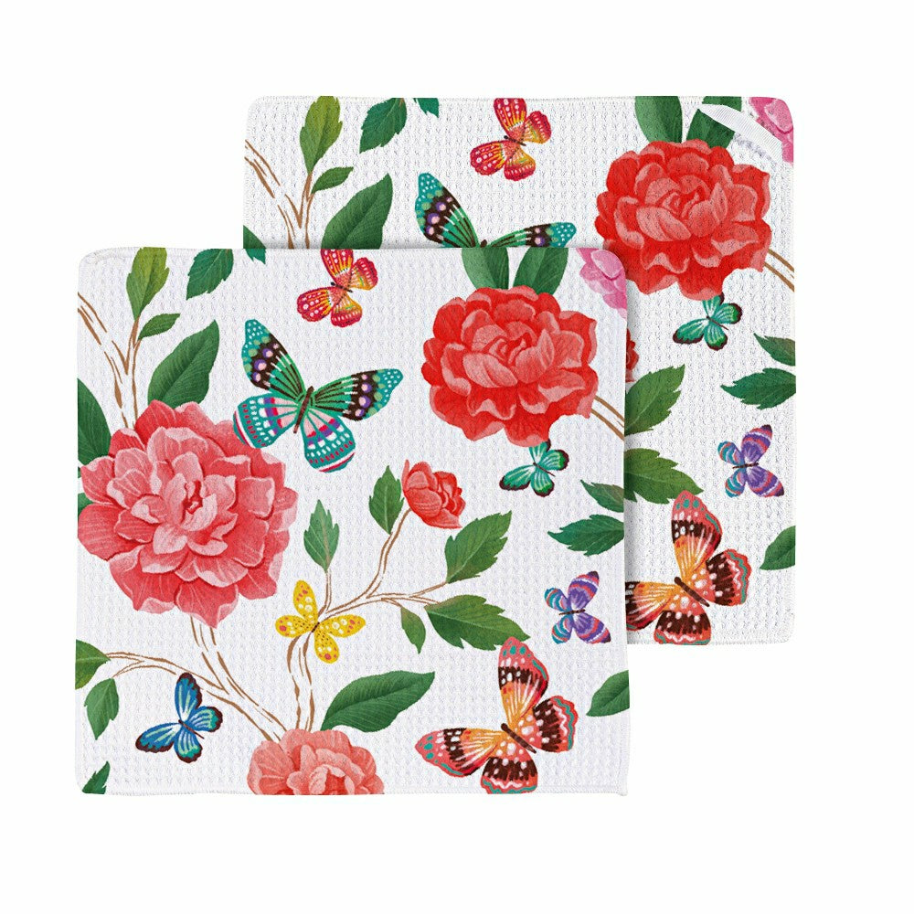 Plow & Hearth Butterfly Toile Quick Dry Dish Cloth, Set of 3, 10" x 10"