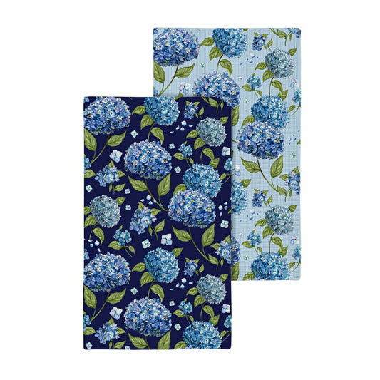 Plow & Hearth VivaStyle Kitchen Gift Set Quick Waffle Weave Double-Sided, Hydrangea Haven, Set of 3