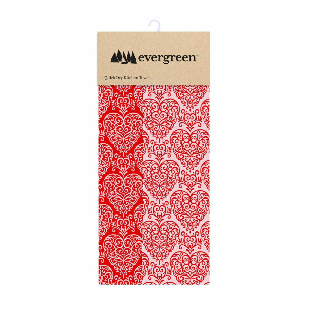 Plow & Hearth Valentine's Day Kitchen Towel Quick Dry Waffle Weave Double-Sided, Fil