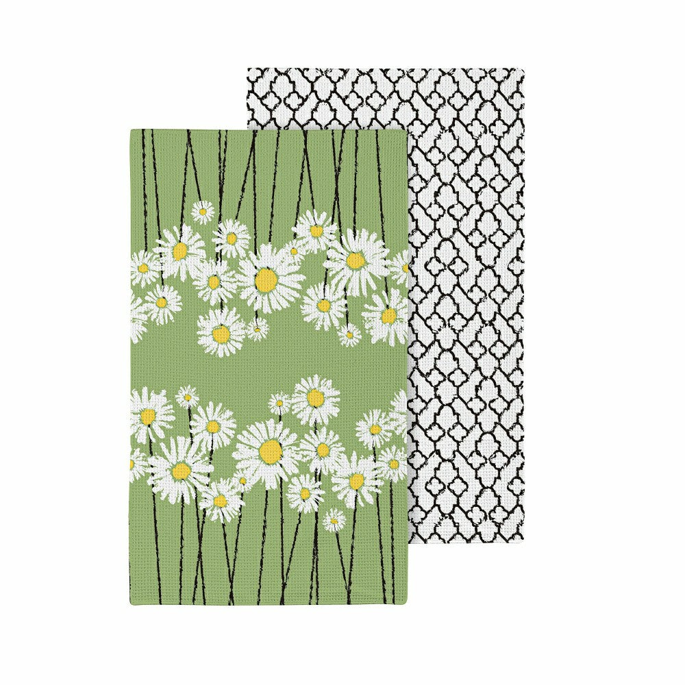 Plow & Hearth Daisy Scape Quick Dry Kitchen Towel, 18" x 30"