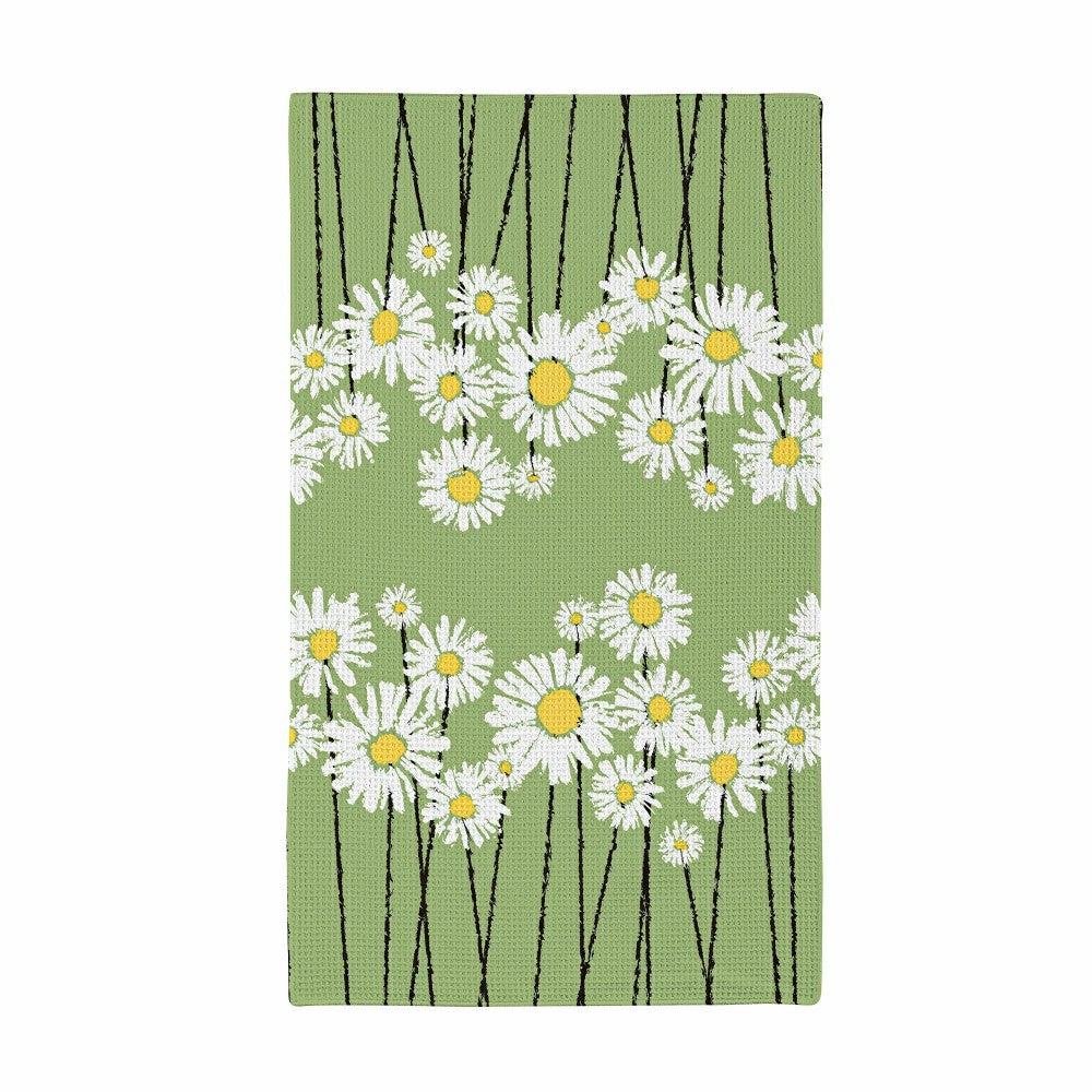 Plow & Hearth Daisy Scape Quick Dry Kitchen Towel, 18" x 30"