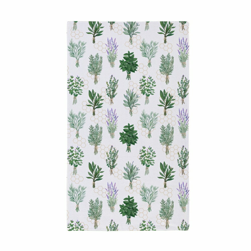 Plow & Hearth Cottage Garden Kitchen Towel Quick Dry Waffle Weave Double-Sided, Herb