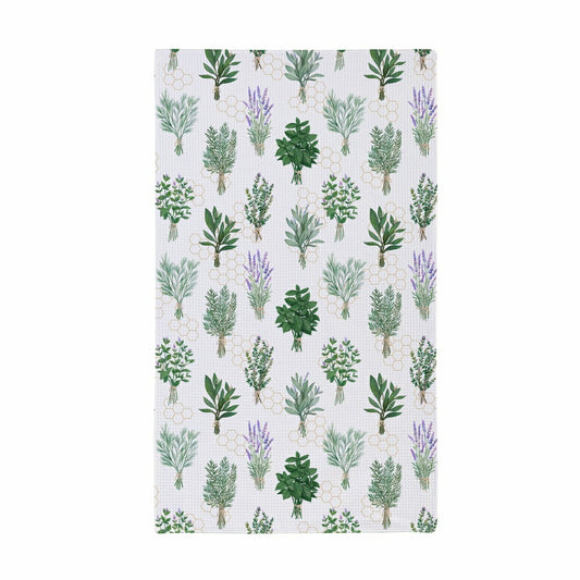 Plow & Hearth Cottage Garden Kitchen Towel Quick Dry Waffle Weave Double-Sided, Herb