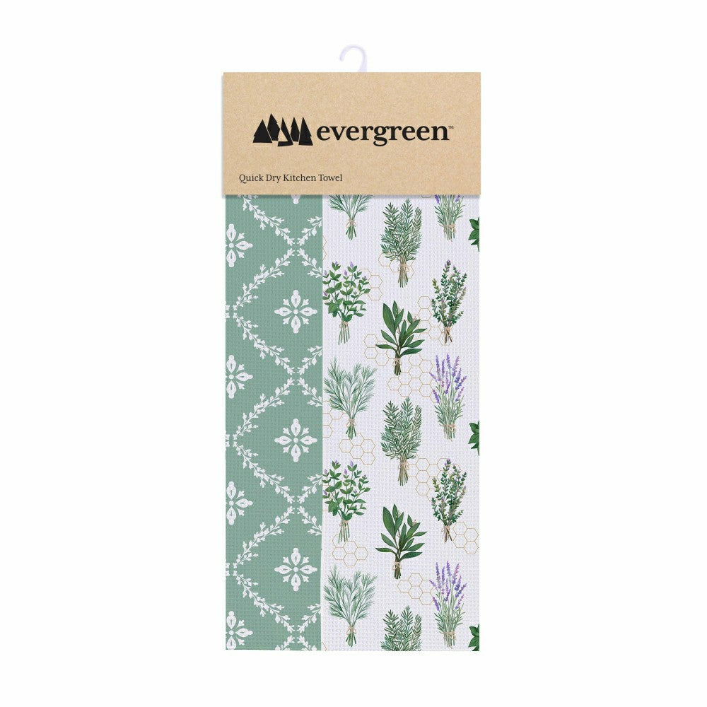 Plow & Hearth Cottage Garden Kitchen Towel Quick Dry Waffle Weave Double-Sided, Herb