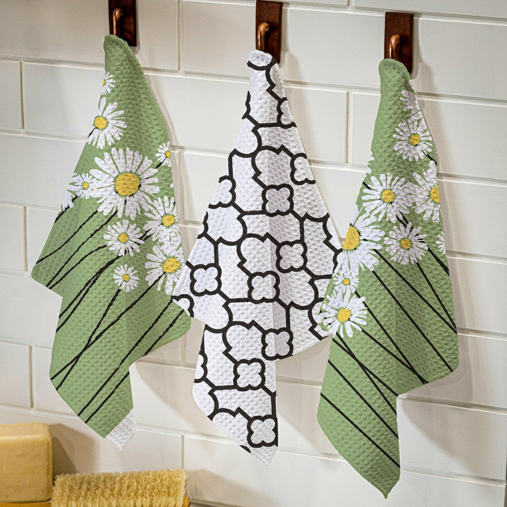 Plow & Hearth Daisy Scape Quick Dry Dish Cloth, Set of 3, 10" x 10"