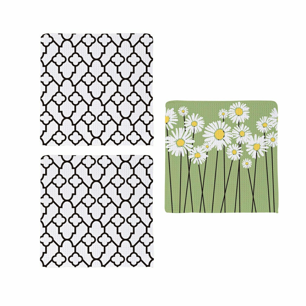 Plow & Hearth Daisy Scape Quick Dry Dish Cloth, Set of 3, 10" x 10"