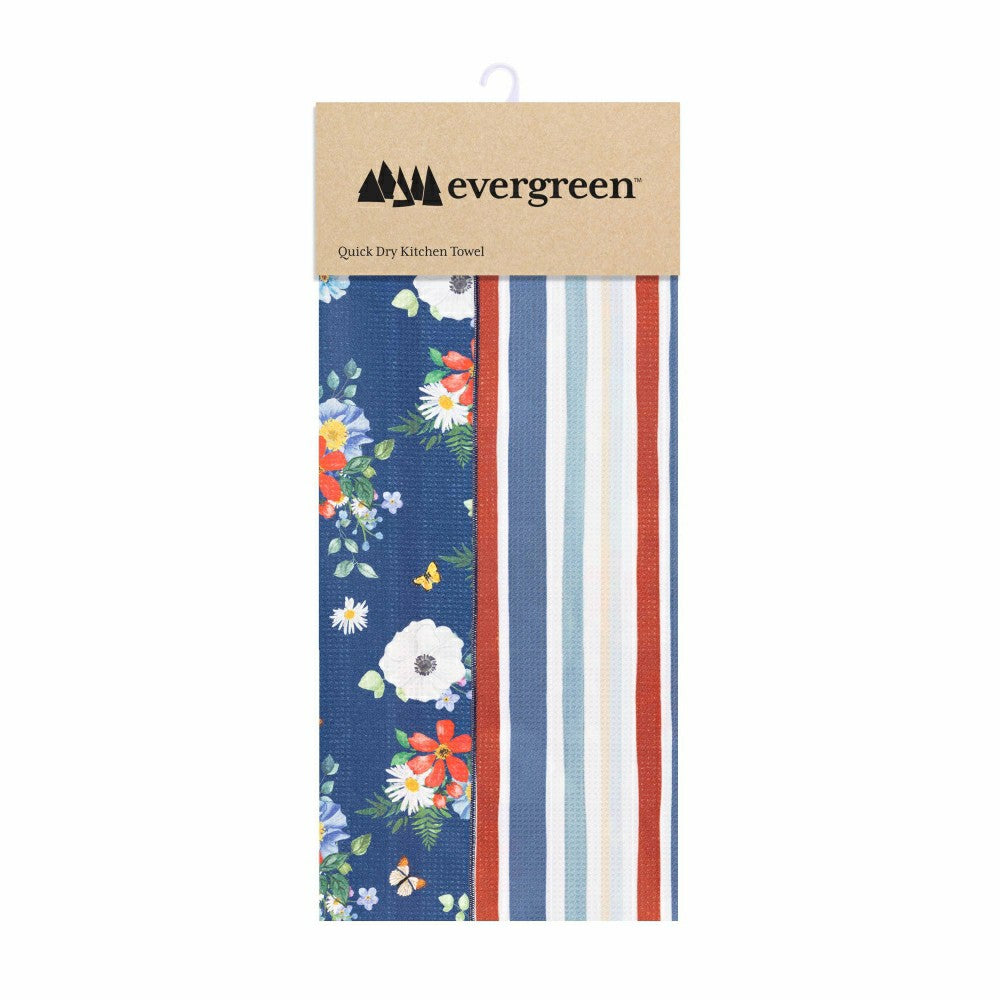 Plow & Hearth Red, White, & Bloom Kitchen Towel Quick Dry Waffle Weave Double-Sided,