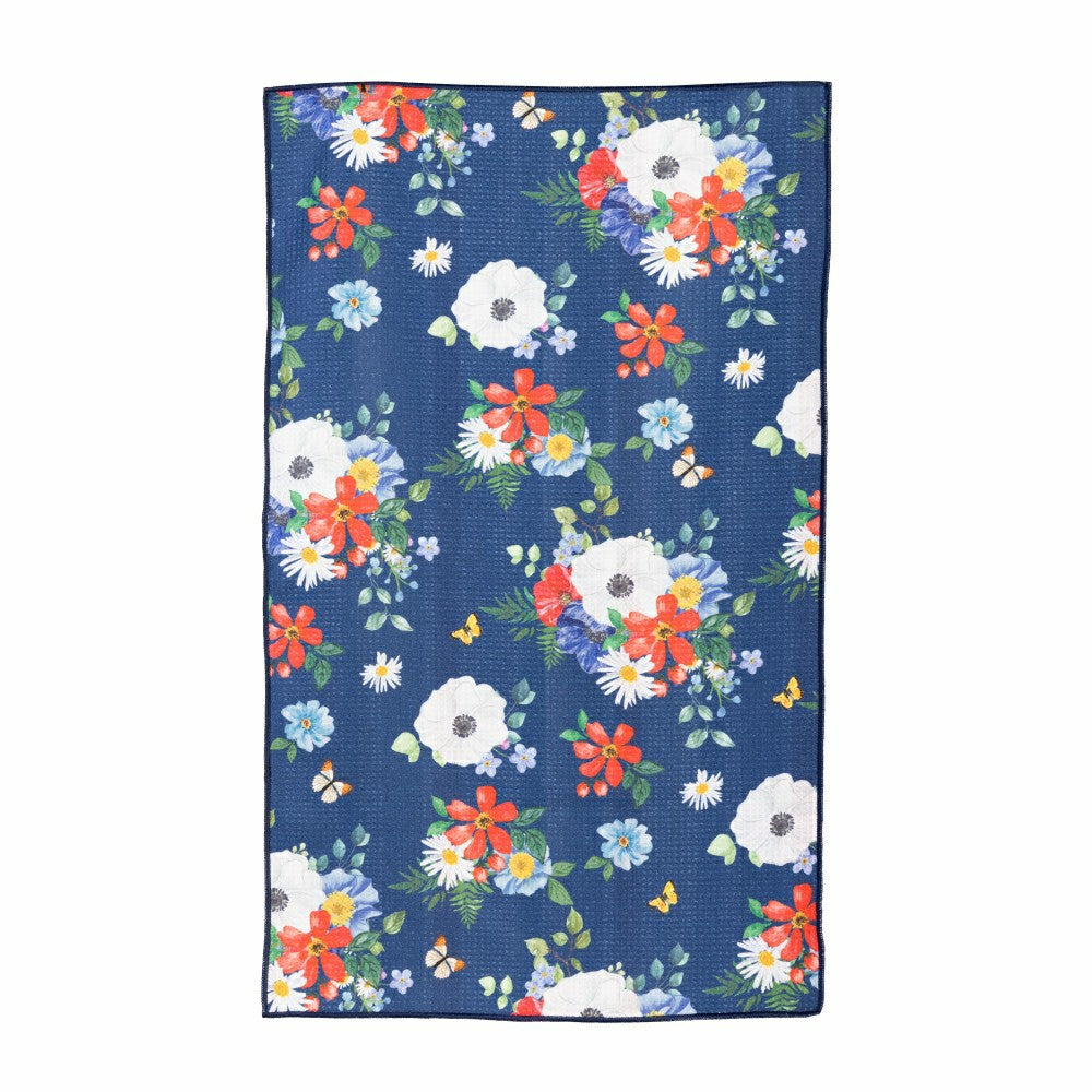 Plow & Hearth Red, White, & Bloom Kitchen Towel Quick Dry Waffle Weave Double-Sided,