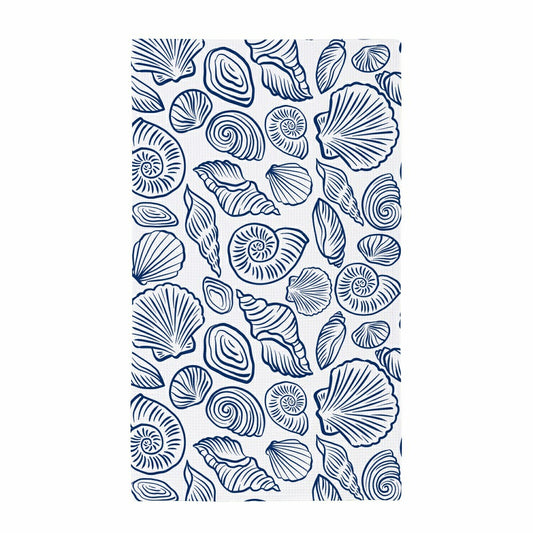 Plow & Hearth Blue Coastal Kitchen Towel Quick Dry Waffle Weave Double-Sided, Shells