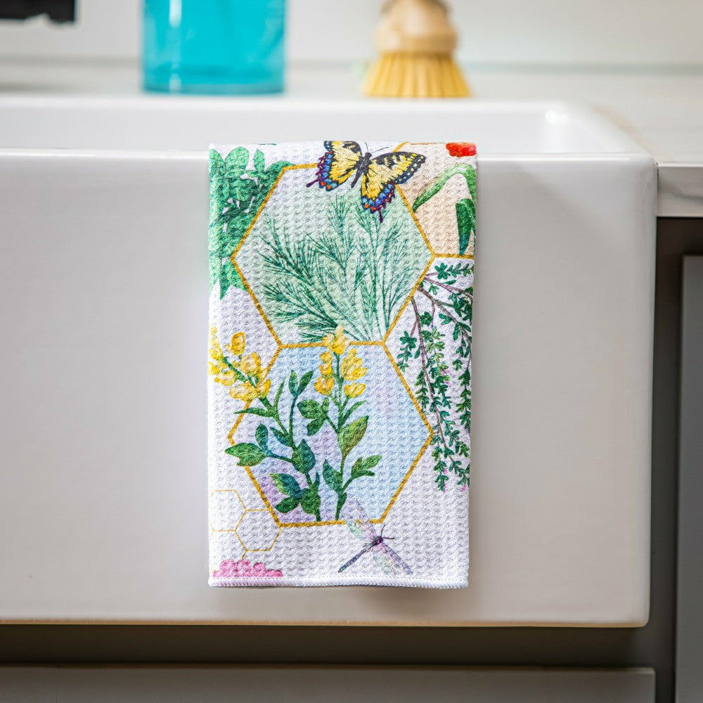 Plow & Hearth Cottage Garden Kitchen Towel Quick Dry Waffle Weave Double-Sided, Gard