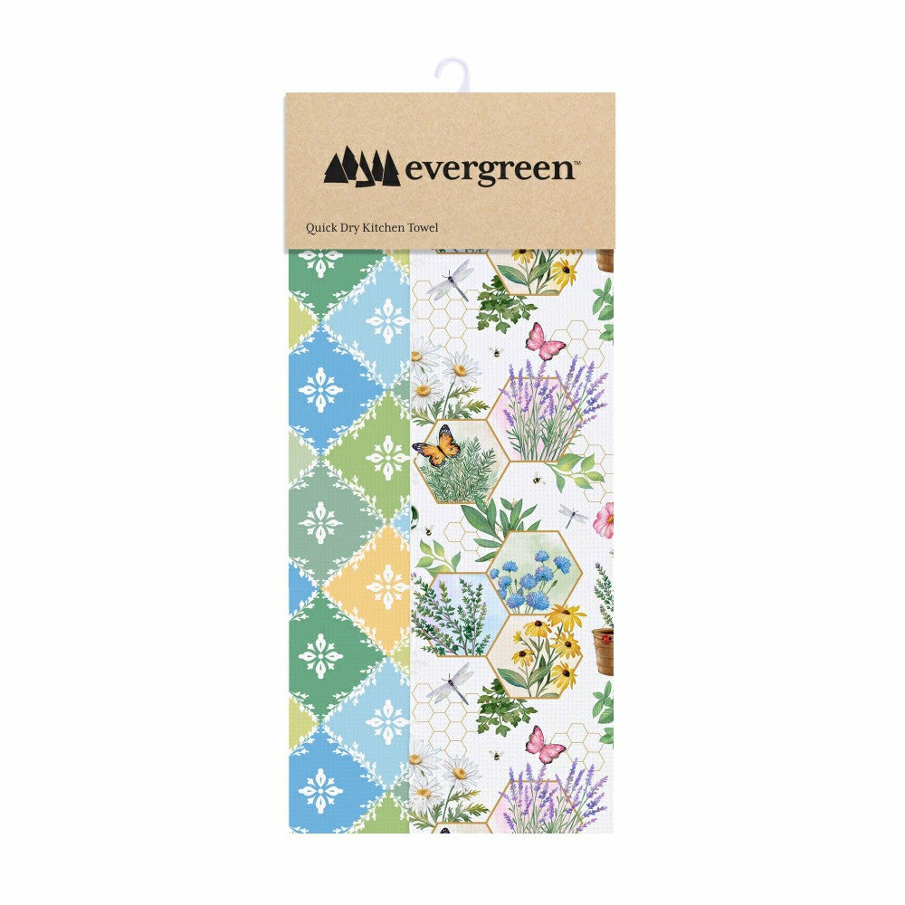 Plow & Hearth Cottage Garden Kitchen Towel Quick Dry Waffle Weave Double-Sided, Gard