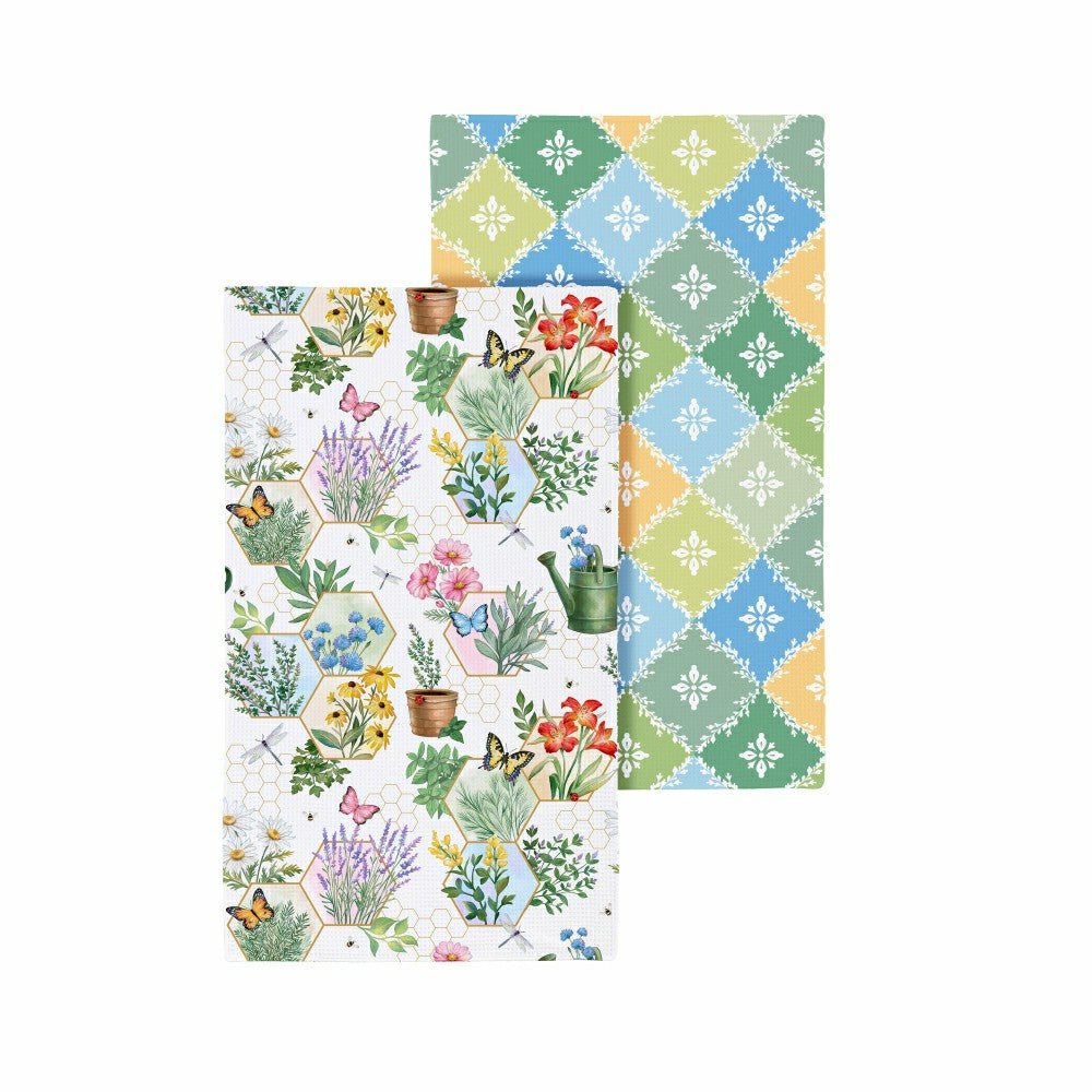Plow & Hearth Cottage Garden Kitchen Towel Quick Dry Waffle Weave Double-Sided, Gard