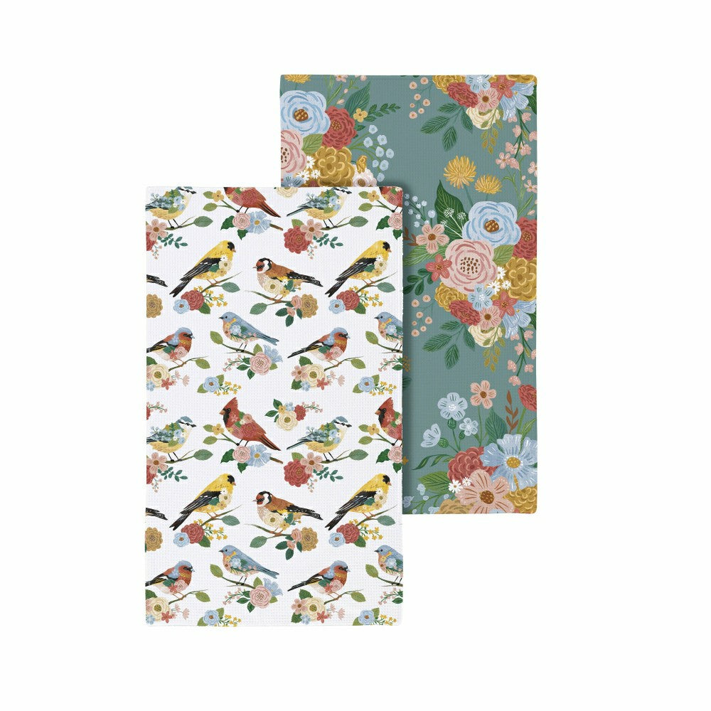 Plow & Hearth Cottage Garden Kitchen Towel Quick Dry Waffle Weave Double-Sided, Bird