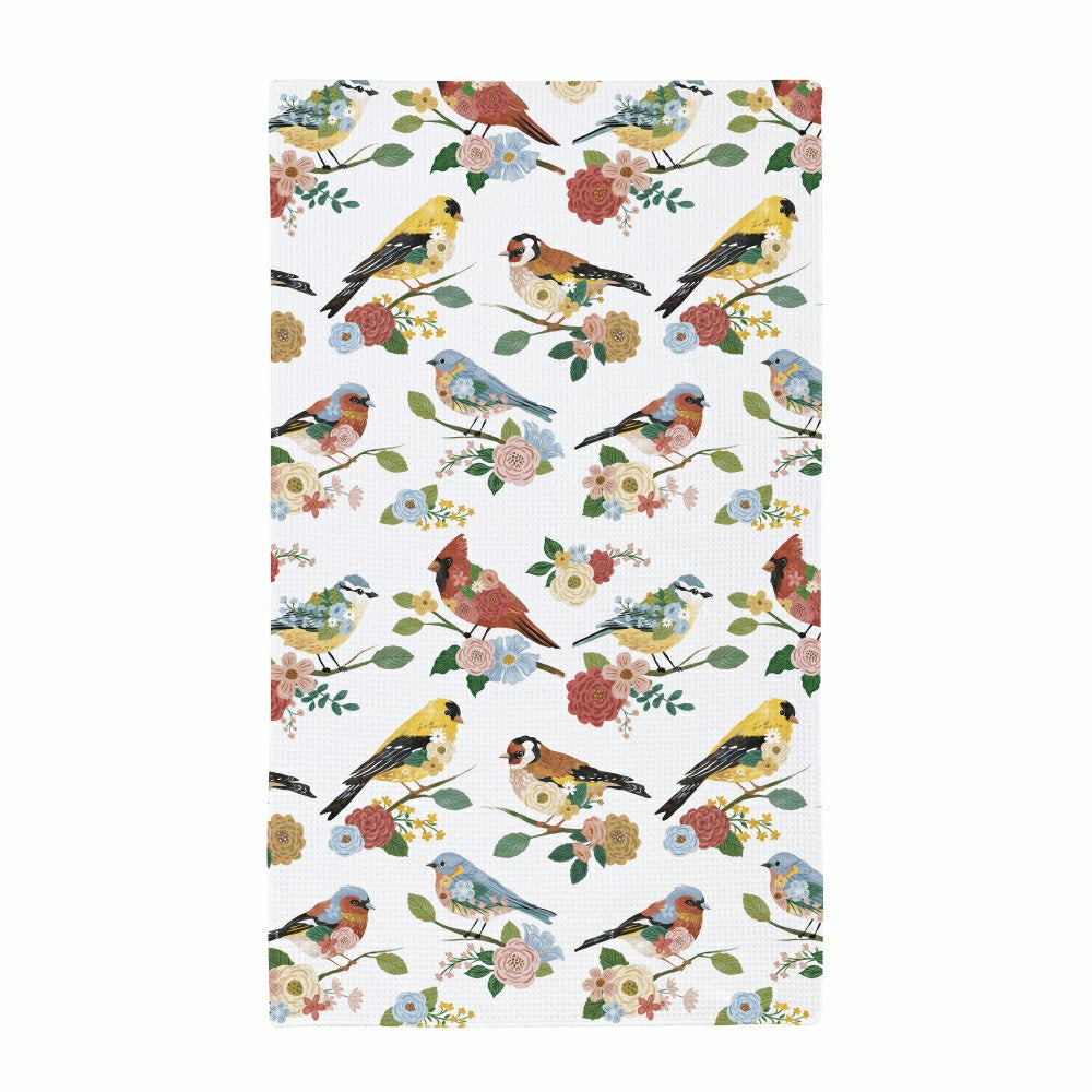 Plow & Hearth Cottage Garden Kitchen Towel Quick Dry Waffle Weave Double-Sided, Bird
