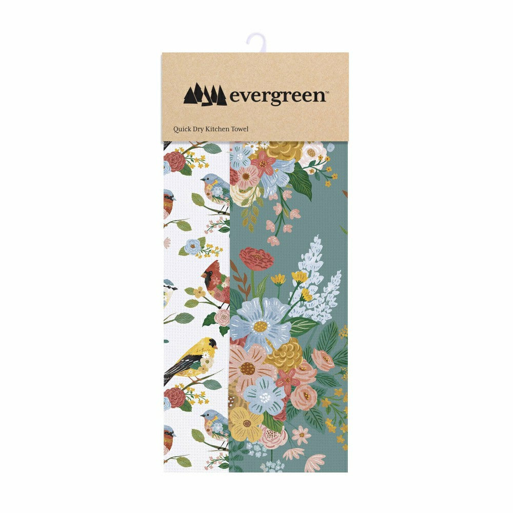 Plow & Hearth Cottage Garden Kitchen Towel Quick Dry Waffle Weave Double-Sided, Bird