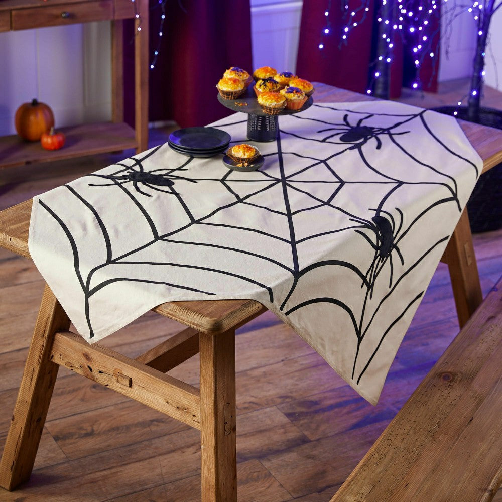 Plow & Hearth Halloween Spooky Spiderweb Table Throw