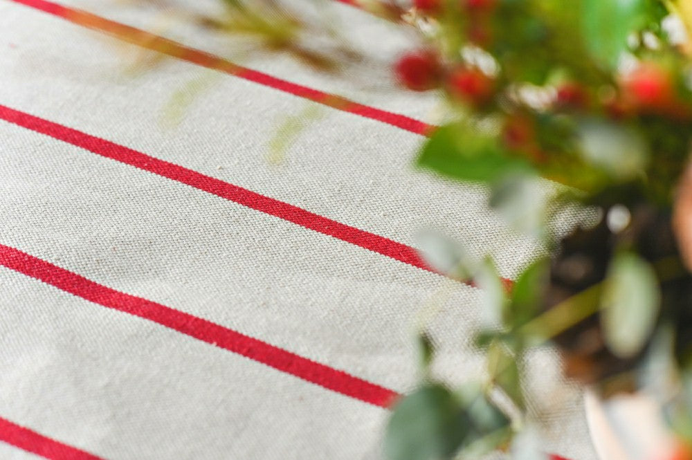 Plow & Hearth Red Stripe Linen Tablecloth