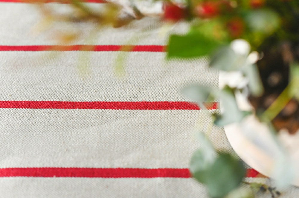 Plow & Hearth Red Stripe Linen Tablecloth