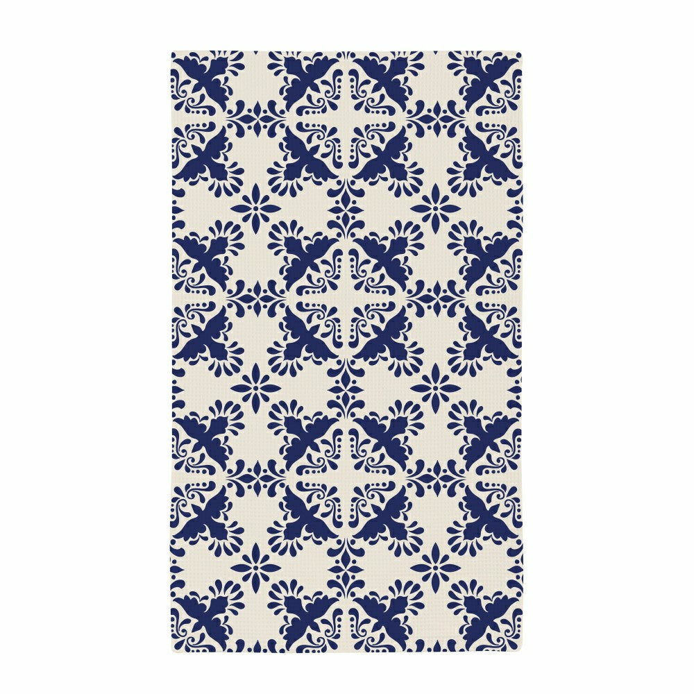 Plow & Hearth Blue Coastal Kitchen Towel Quick Dry Waffle Weave Double-Sided, Clay B