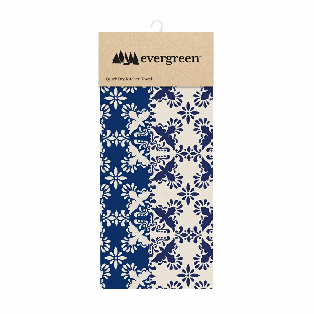 Plow & Hearth Blue Coastal Kitchen Towel Quick Dry Waffle Weave Double-Sided, Clay B