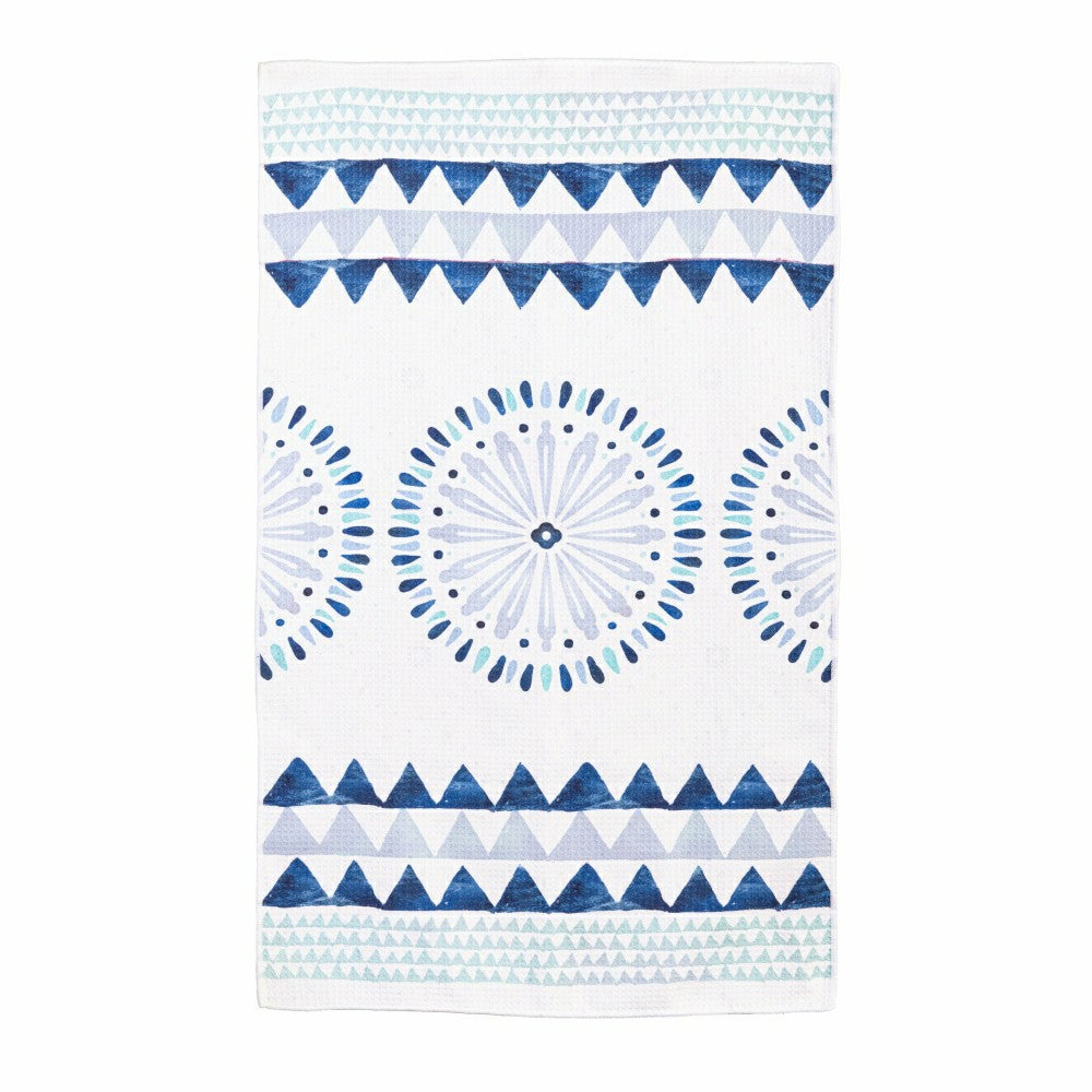 Plow & Hearth Blue Coastal Kitchen Towel Quick Dry Waffle Weave, Double-Sided, Shibo