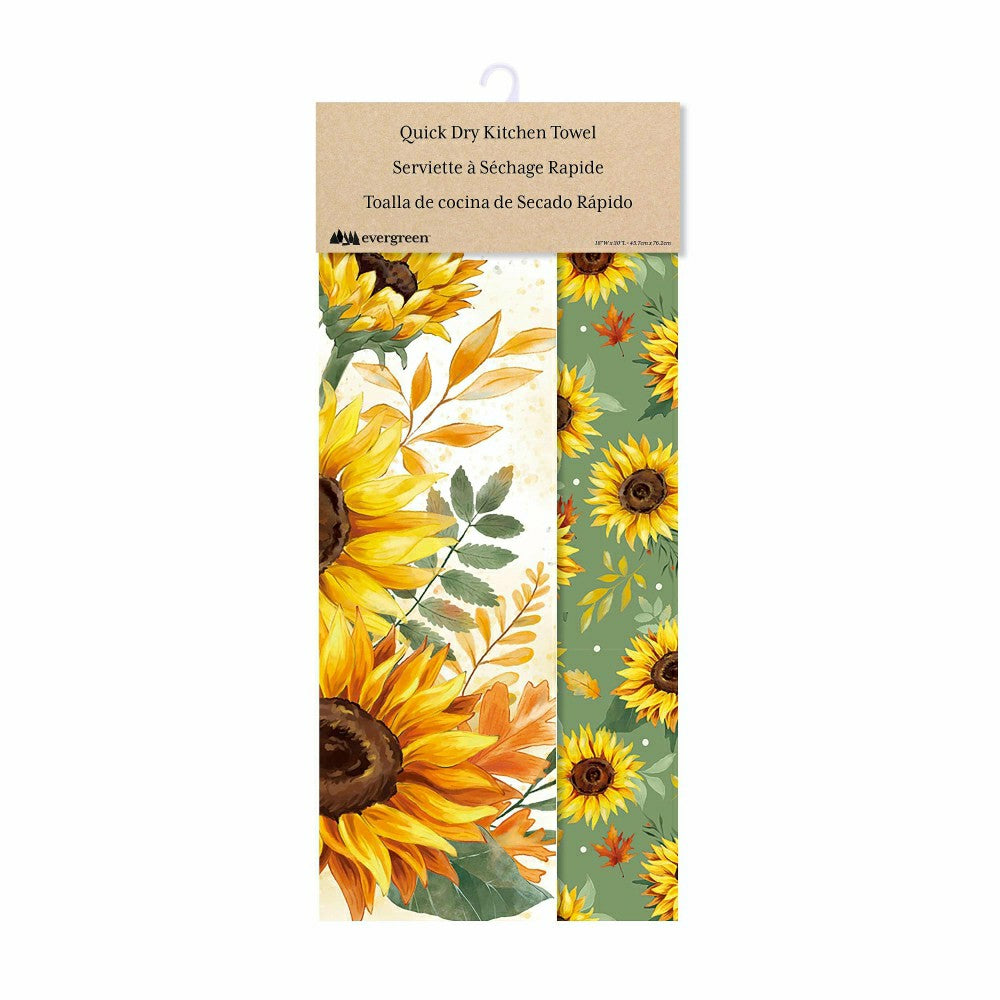 Plow & Hearth Harvest Blossom Sunflower Quick Dry Kitchen Towel, 18" x 30"