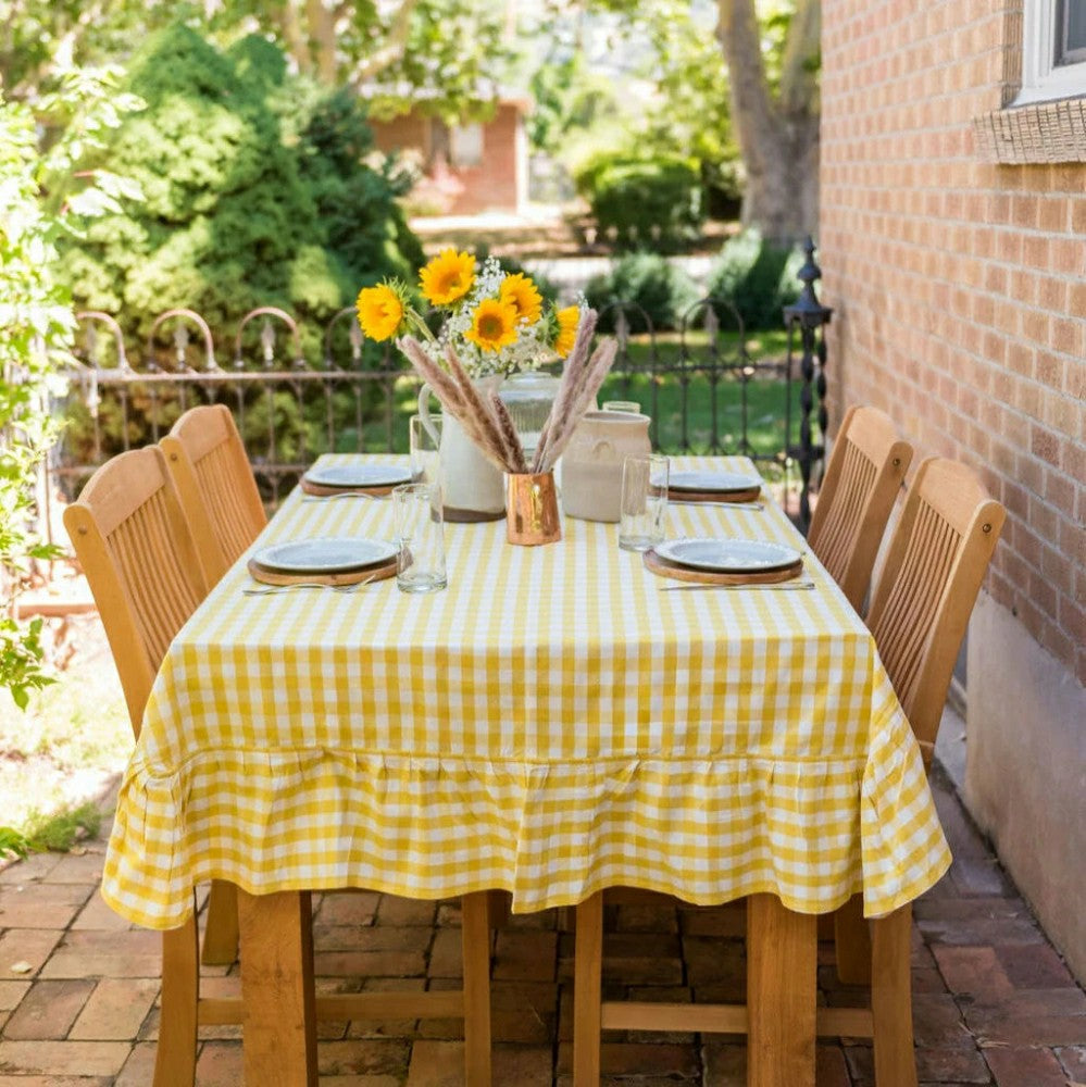Plow & Hearth Yellow Ruffled Gingham Tablecloth
