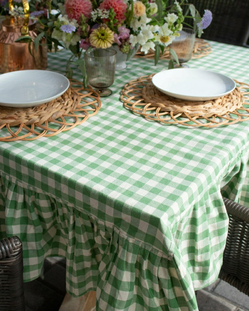 Plow & Hearth Moss Ruffled Gingham Tablecloth