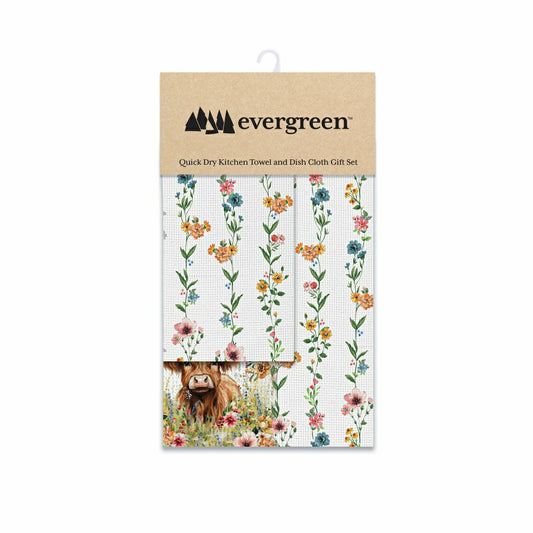 Plow & Hearth Petal & Plow Kitchen Gift Set Quick Dry Waffle Weave Double-Sided, Farm Highland Cow, Set of 3