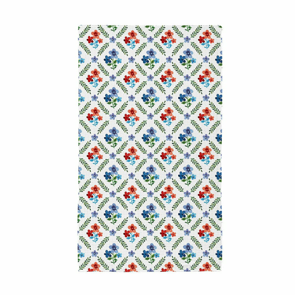 Plow & Hearth Red, White, & Bloom Kitchen Towel Quick Dry Waffle Weave Double-Sided,