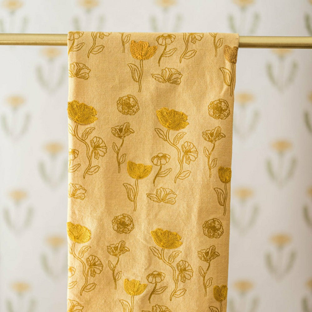 Plow & Hearth Yellow Poppy Embroidered Dish Towel