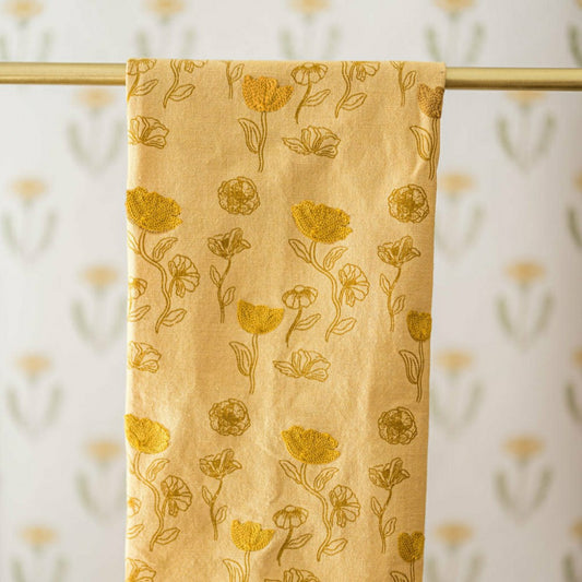 Plow & Hearth Yellow Poppy Embroidered Dish Towel