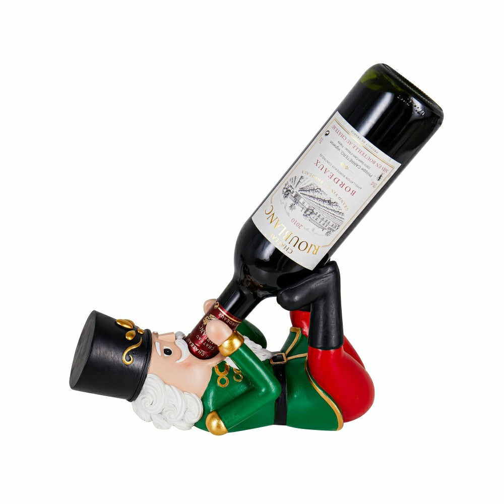Plow & Hearth Joyful Traditions Barware Accessory Wine Bottle Holder, Nutcracker