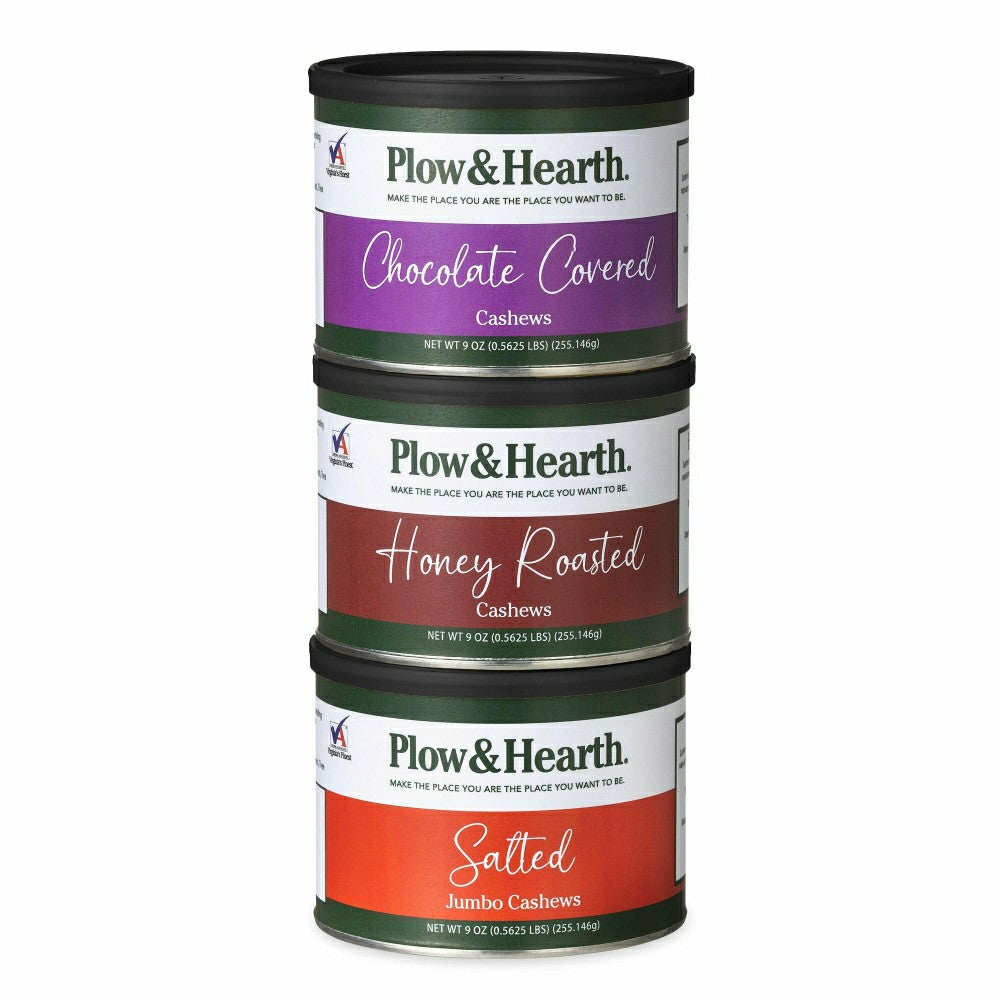 Plow & Hearth Cashew Tower Gift Set: Salted, Honey Toasted & Chocolate Covered Cashews