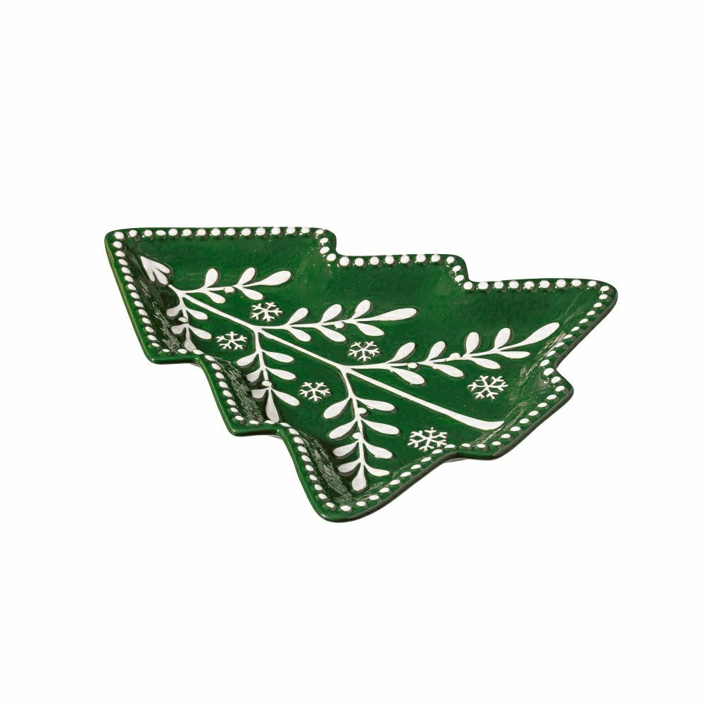 Plow & Hearth Shades of Green Tree Shaped 9.5" Embossed Ceramic Salad Plate, Set of