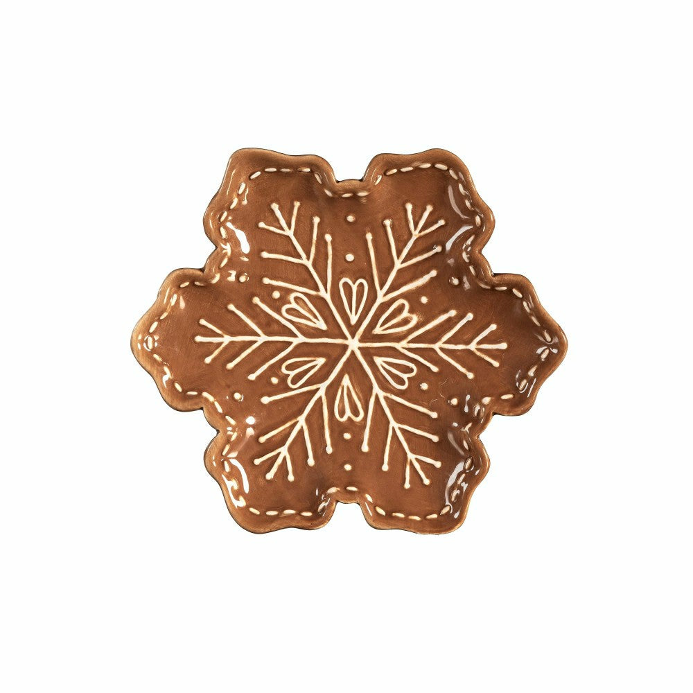 Plow & Hearth Baking Spirits Bright Gingerbread Snowflake Shaped 8" Embossed Ceramic
