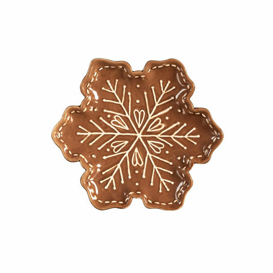 Plow & Hearth Baking Spirits Bright Gingerbread Snowflake Shaped 8" Embossed Ceramic