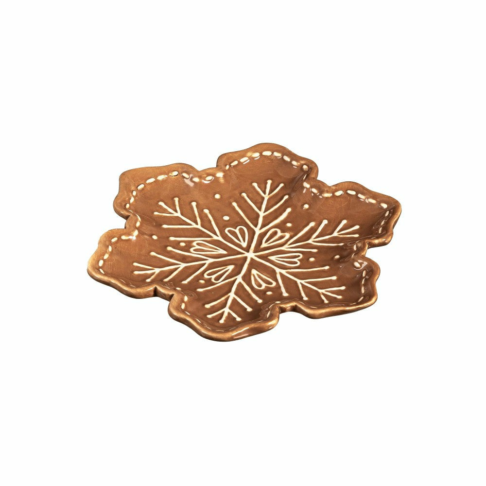 Plow & Hearth Baking Spirits Bright Gingerbread Snowflake Shaped 8" Embossed Ceramic