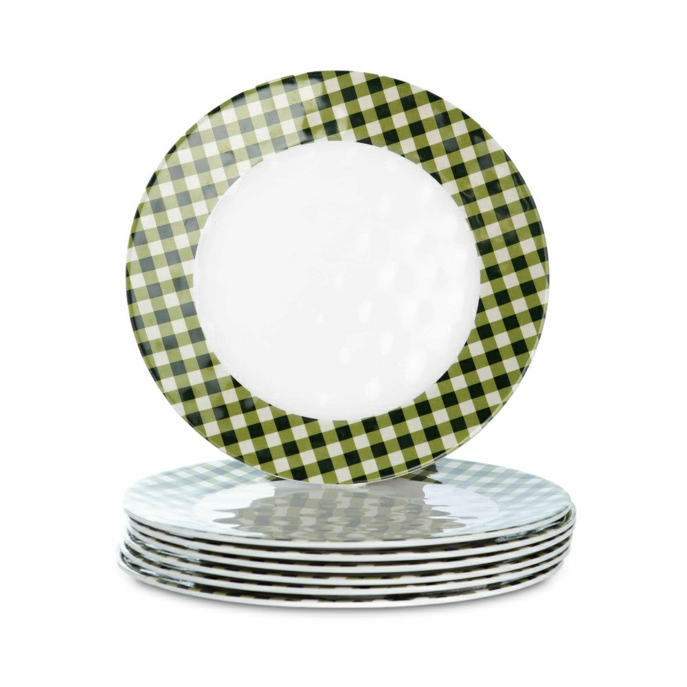 Plow & Hearth Moss Gingham Melamine Dinner Plates, Set of 6