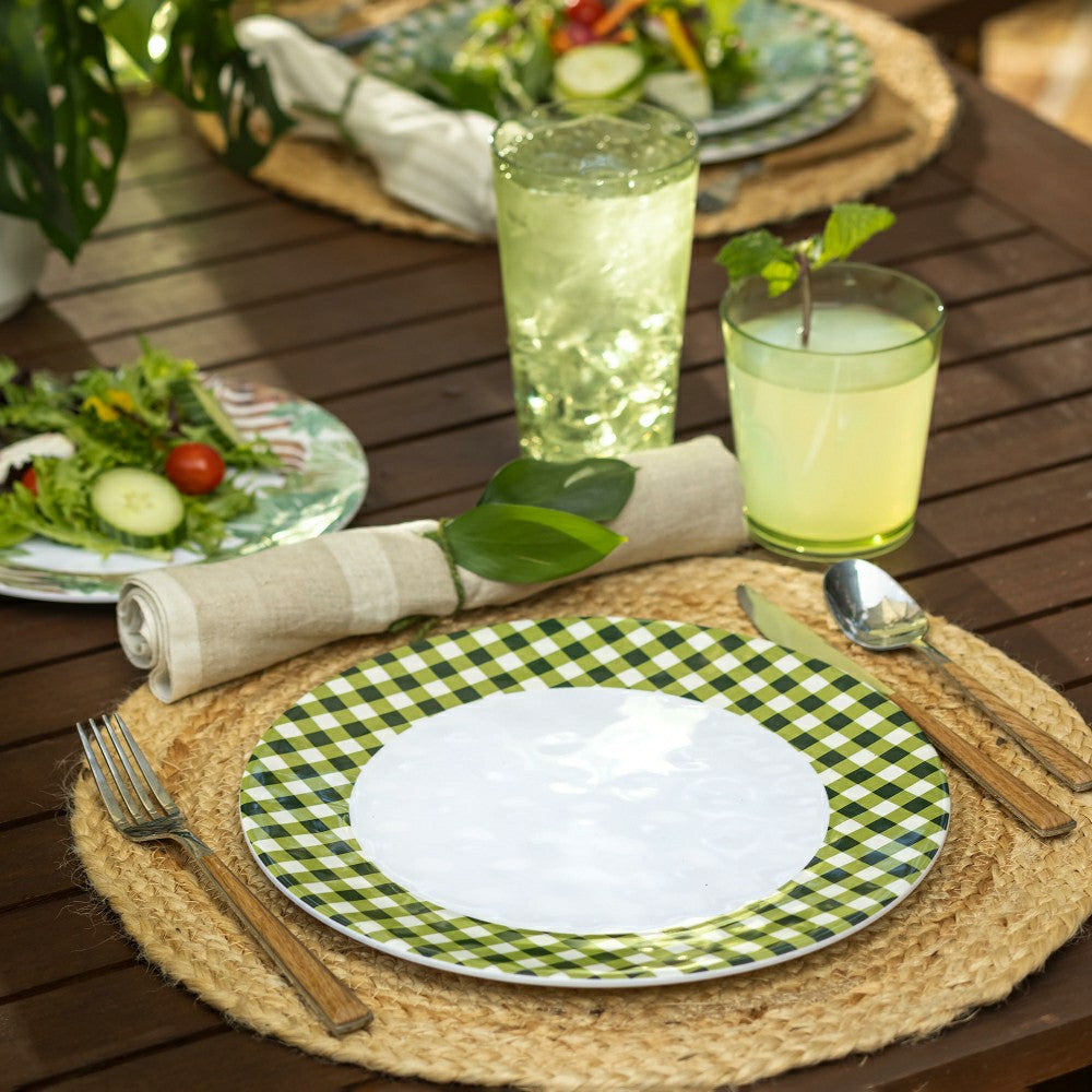 Plow & Hearth Moss Gingham Melamine Dinner Plates, Set of 6