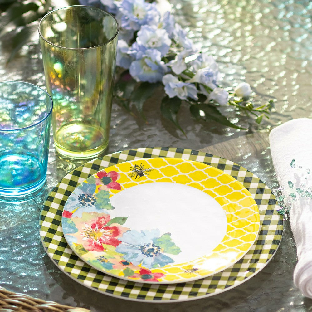 Plow & Hearth Moss Gingham Melamine Dinner Plates, Set of 6