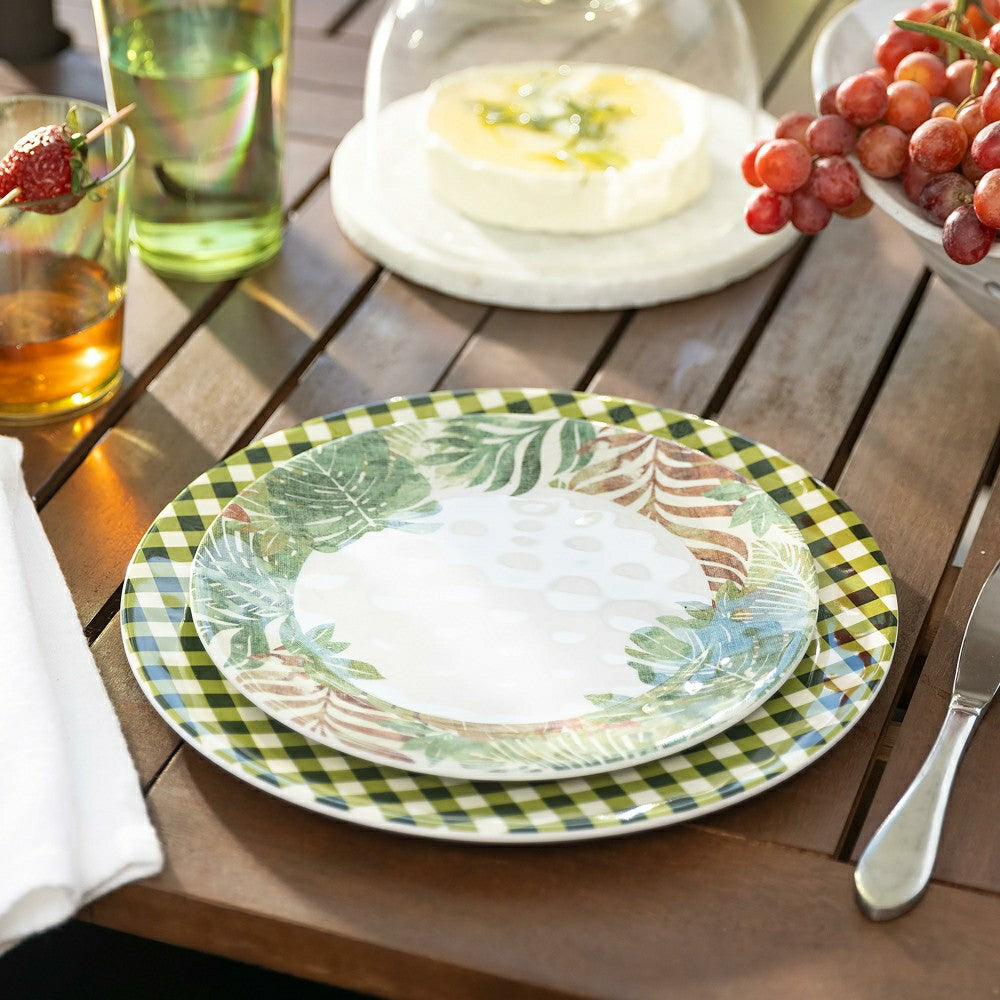 Plow & Hearth Moss Gingham Melamine Dinner Plates, Set of 6