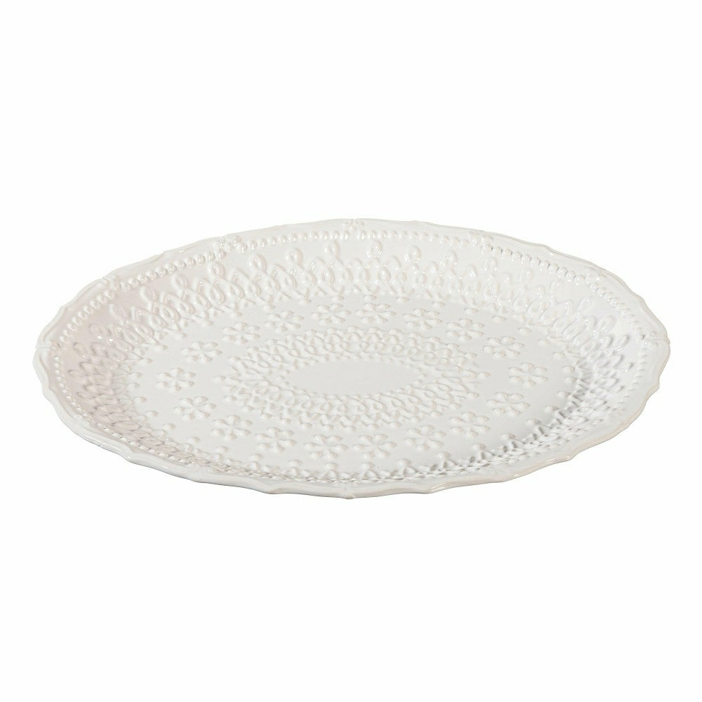 Plow & Hearth Shades of Emerald Platter Embossed Ceramic Serving Platter, 14"L x 9"W