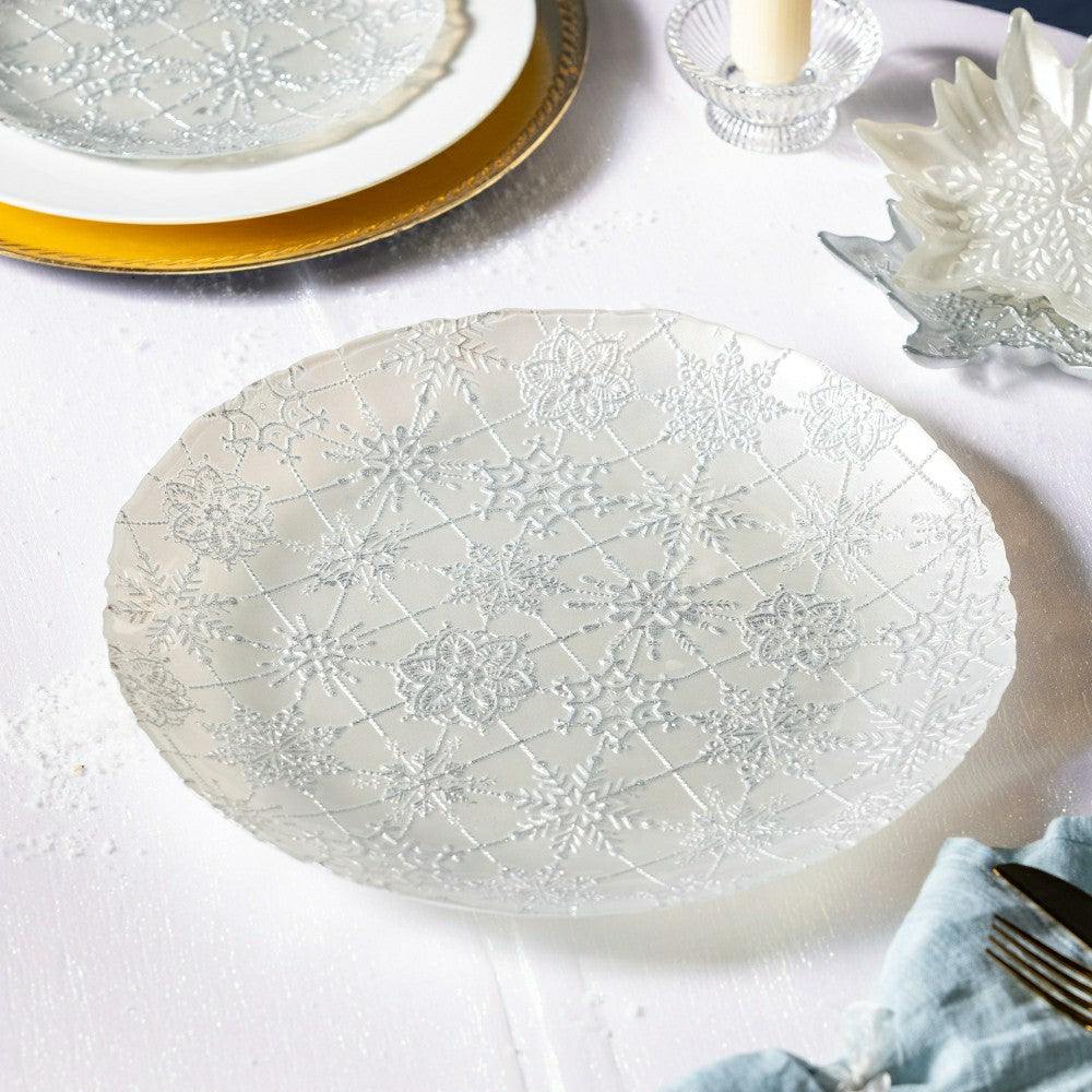 Plow & Hearth Season to Sparkle Plate Glass Snowflake Serving Plate, 13"