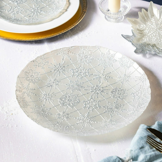 Plow & Hearth Season to Sparkle Plate Glass Snowflake Serving Plate, 13"
