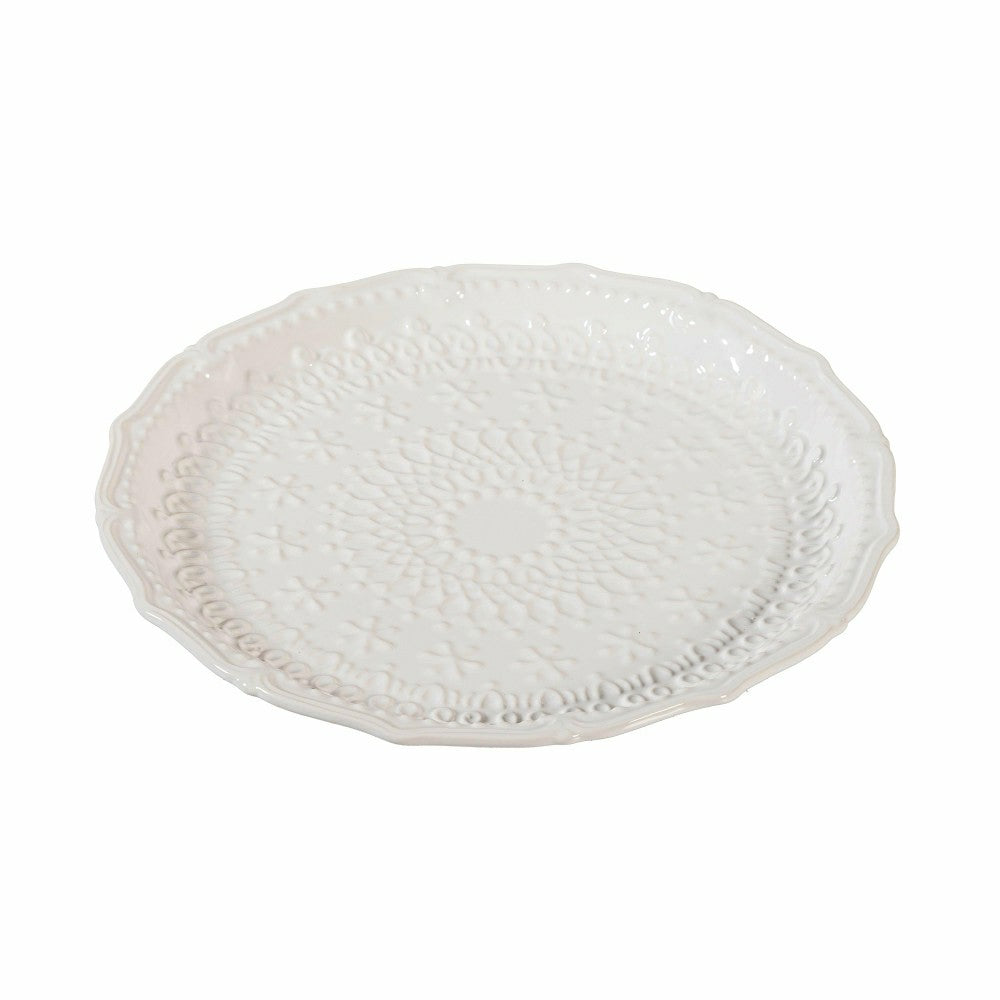 Plow & Hearth Sugar & Stripes Plate Embossed Ceramic Dinner Plate, 10.25"